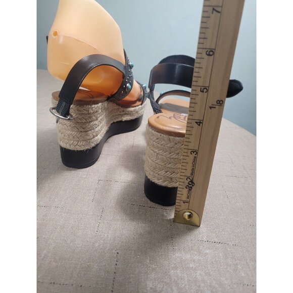 Zodiac Women's Size 6 Black Turquoise Studs Wedge Espadrilles sandals shoes 346 - Picture 5 of 10